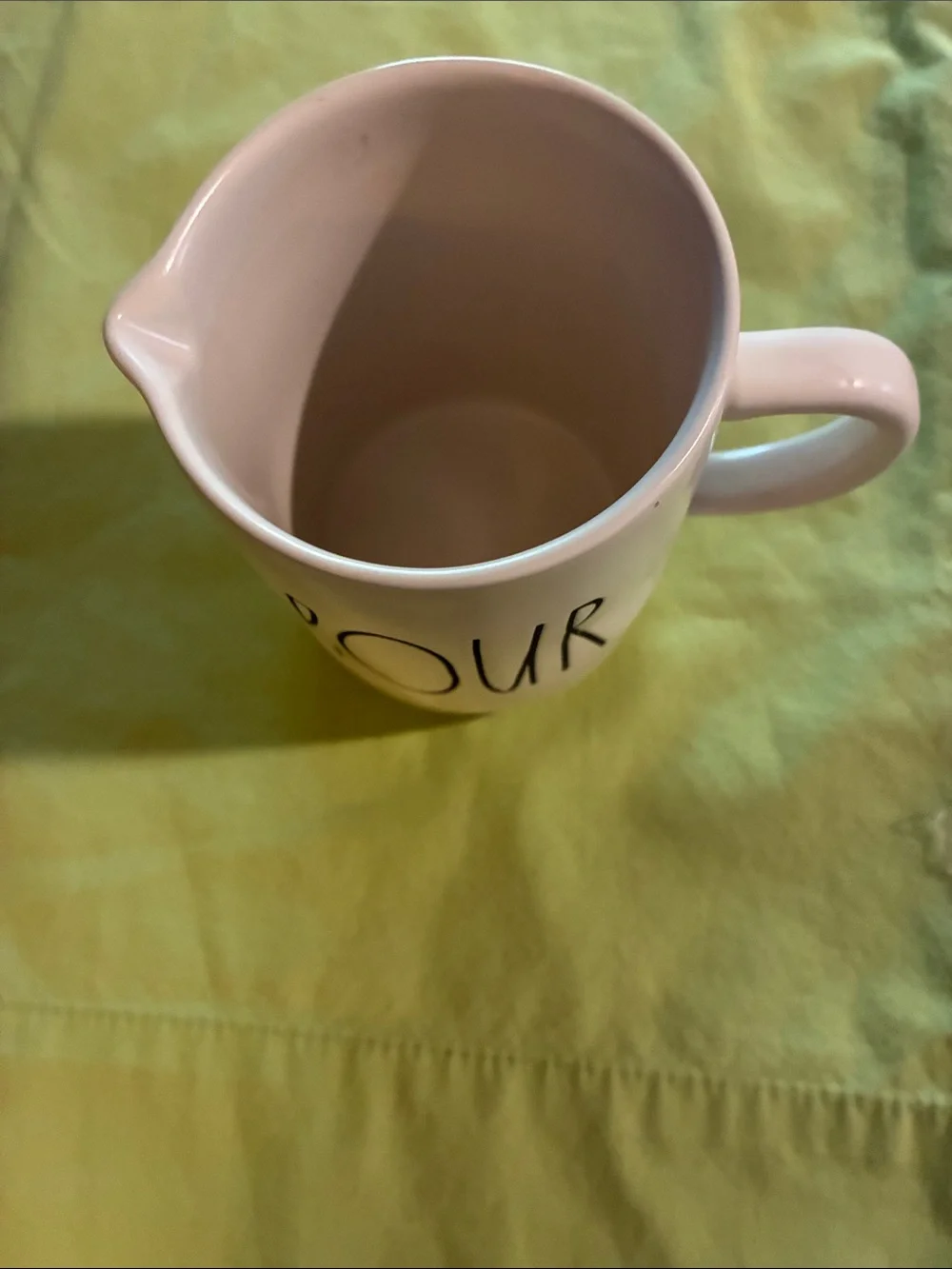 Rae Dunn White Ceramic Pour Pitcher Mug with Black Lettering